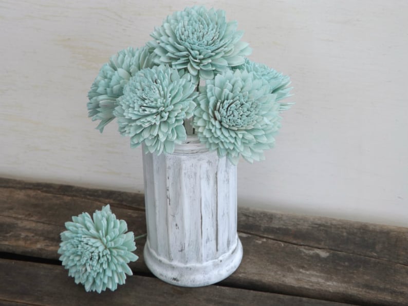Stemmed Sola Flowers Mint Ivory or Blush Dahlia 2 Set of 6 DIY Bride Bouquet Craft Supply Decoration Sola Wood