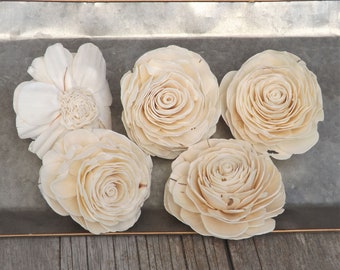 Sola Flower Set of 5 Natural Beauty Rose 3" Large Flower Loose Sola Wood Flowers