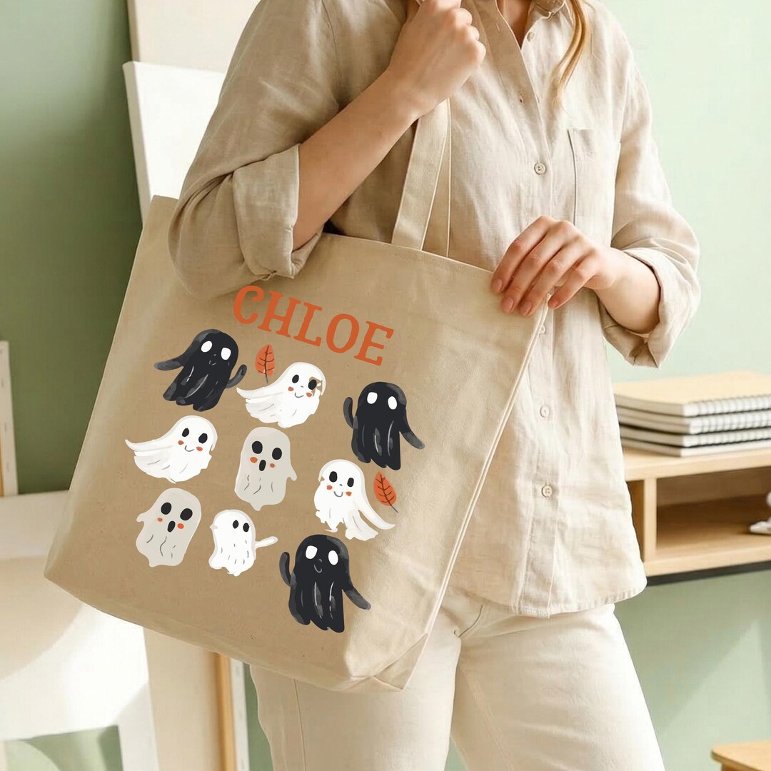 Personalized Ghost Tote Bag Custom Name Halloween Canvas Tote - Etsy