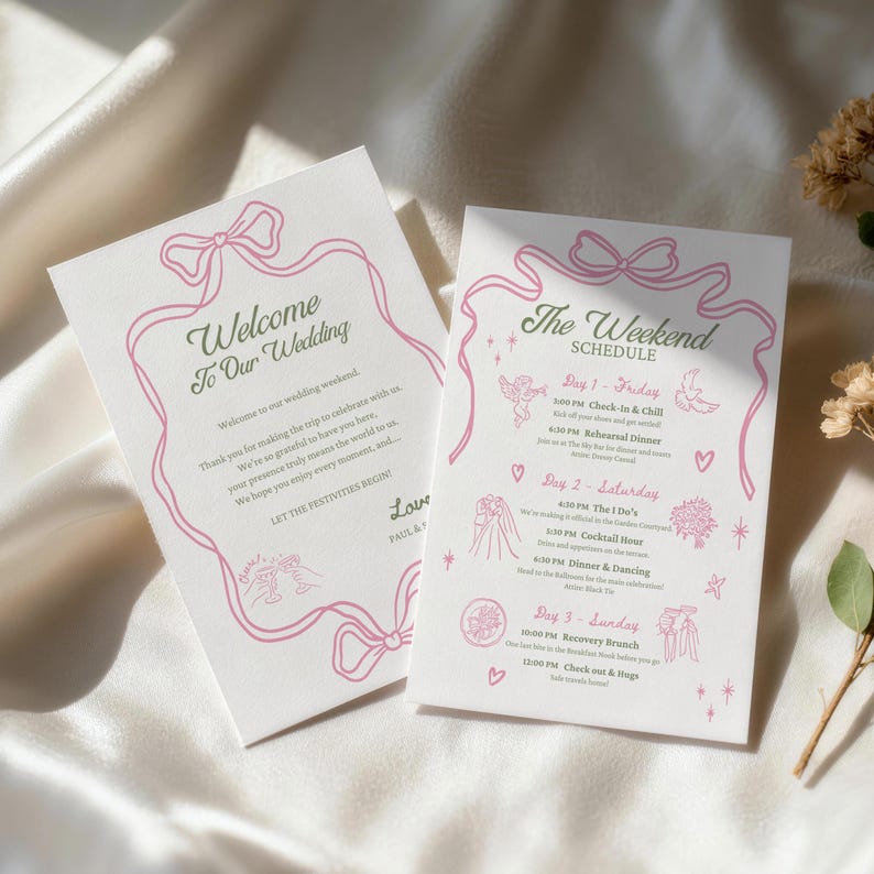 Wedding Weekend Itinerary & Welcome Card Template (digital Download ...