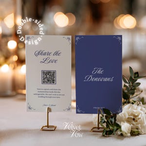 Compartilhe o amor, cartão de compartilhamento de fotos com código QR para casamento, modelo editável do Canva (download digital)