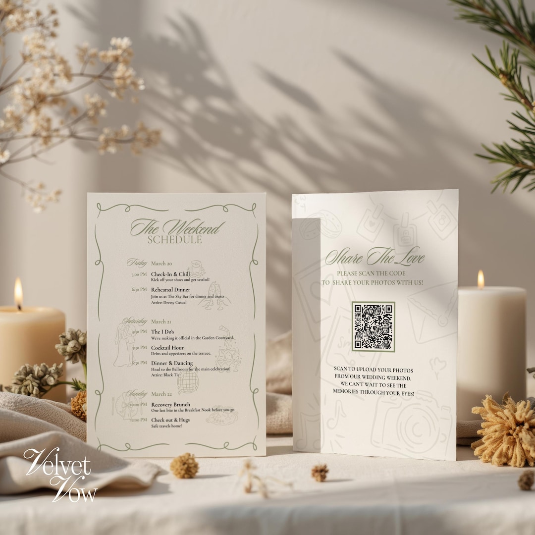 Modern Playful Wedding Weekend Itinerary Template QR Code Photo Upload ...