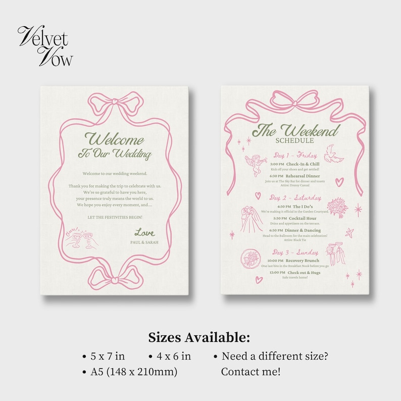 Wedding Weekend Itinerary & Welcome Card Template (digital Download ...