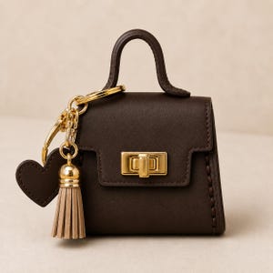 Mini Purse Bag Charm | Twist Lock | Vegan Leather Espresso Smooth