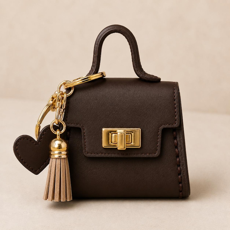 Mini Purse Bag Charm | Twist Lock | Vegan Leather Espresso Smooth
