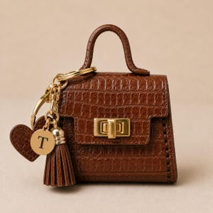 Mini Purse Bag Charm | Twist Lock | Vegan Leather Chestnut Croc