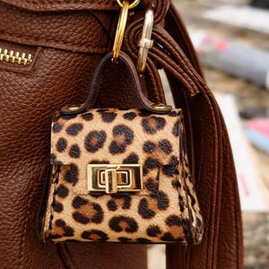 Mini Purse Bag Charm | Twist Lock | Vegan Leather Leopard