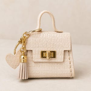 Mini Purse Bag Charm | Twist Lock | Vegan Leather Cream Croc