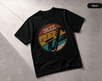 Camiseta de manga corta con estampado de músico de jazz vintage para amantes del jazz.
