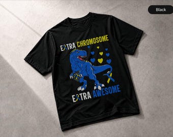 Down Syndrome Awareness Dinosaur T-Shirt Awareness Ribbon Print, Apparel Gift Tee