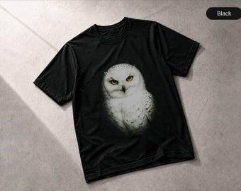 Camiseta con majestuoso búho nival, arte de la vida silvestre, regalo para amantes de las aves, ropa de naturaleza.