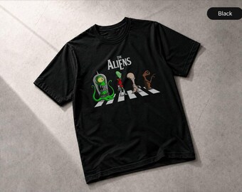 Camiseta divertida de extraterrestres de Abbey Road con humor alienígena, estilo retro de ciencia ficción, regalo ideal.