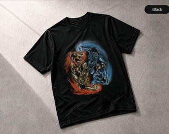 Camiseta Tigre vs León Estampado Animal Arte Salvaje, Ropa Regalo Camiseta
