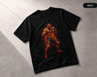Camiseta con estampado de semitonos de luchador de MMA, campeón de boxeo, estampado de pelea en jaula, ropa