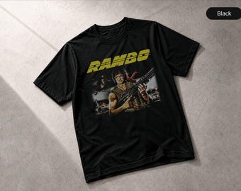 Rambo Action Movie T-Shirt John Rambo Print Classic Movie Fan Tee, Apparel