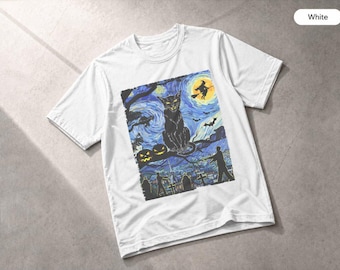 Scary Night Black Cat Halloween Pumpkin Men Women Boys Girls T-Shirt, Apparel Gift