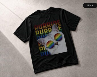 Purride Gay Pride For Women Men LGBT Rainbow Cat Lover T-Shirt, Apparel Tee
