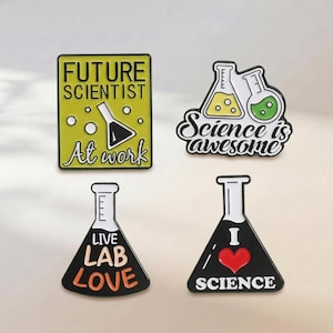 Science Enamel Pin Set, Future Scientist Badge, Lab Love Brooch, Chemistry Flask Pin, STEM Teacher Gift, Student Backpack Jacket Pin
