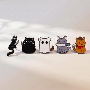Funny Cat Brooch Pins, Spooky Cute Cat Pin, Ghost Cat Cowboy Kitty Accessories, Halloween Backpack Jacket Bag Decor, Cat Lover Gift