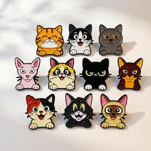 Cute Cat Enamel Pin Set, Kawaii Kitten Brooch Collection, Funny Cat Face Badge, Black Tabby Siamese Backpack Jacket Gift for Cat Lovers