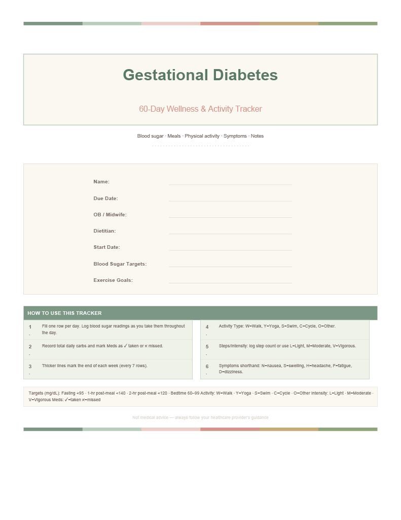 Gestational Diabetes Tracker Printable PDF |daily Blood Sugar Log |meal ...