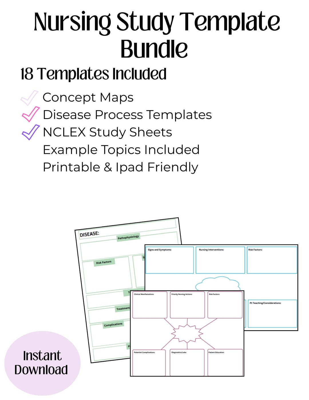 Nursing Concept Map Templates | Disease Process Template Bundle | NCLEX ...