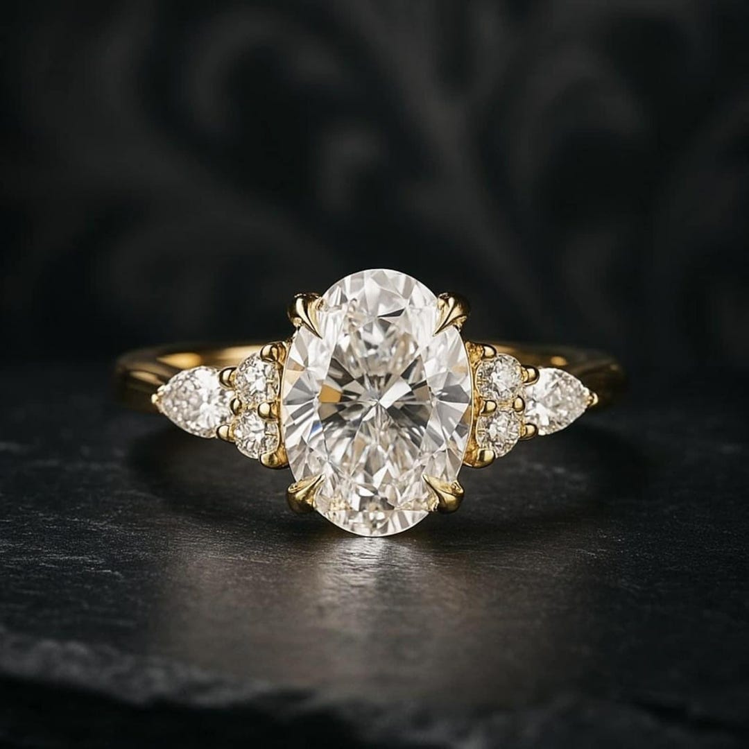 2 CT Oval Cut Moissanite Engagement Ring 14K Yellow Gold Anniversary ...