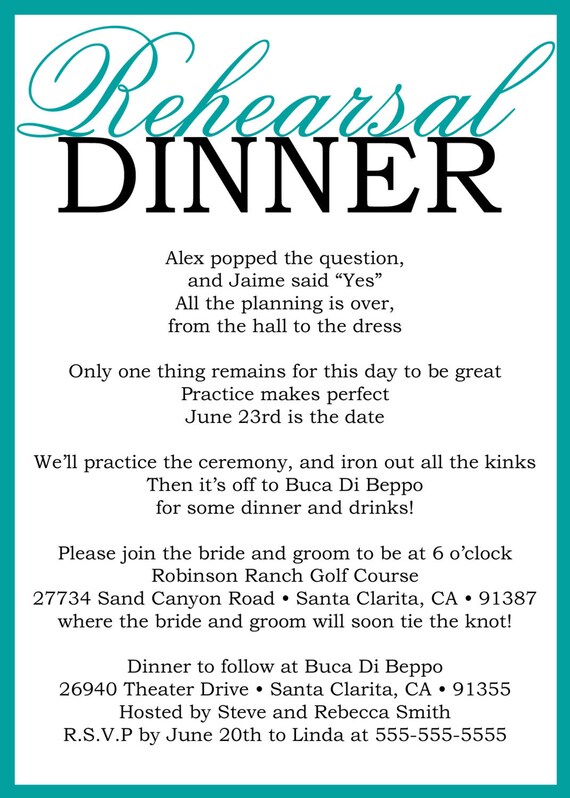 Custom Printable Wedding Rehearsal Dinner Poem Invitation Etsy