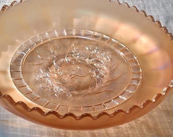 Vintage Marigold Carnival Glass Bowl  with Double Stem Rose Pattern