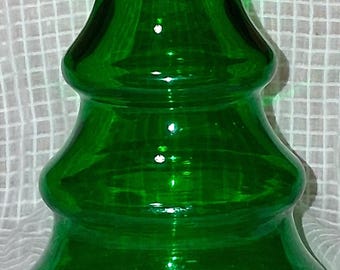 Vintage Emerald Green Christmas Tree Shaped Candy Jar with Lid