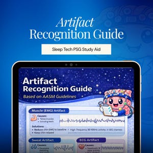 Guide för artefaktigenkänning för RPSGT-examen, PSG-artefaktidentifiering, studieguide för sömnpoängsättning, PDF-granskning av polysomnografi