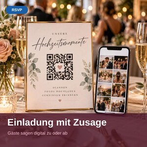 QR Code Hochzeitseinladung mit Zusage & Fotogalerie | Gäste sagen digital zu oder ab | Ein QR für Einladung und Fotos