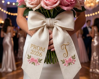 Banda bordada para ramo de flores, banda personalizada para ramo con monograma, cinta para bodas y graduaciones, envoltura bordada para ramo, regalos para enamorados