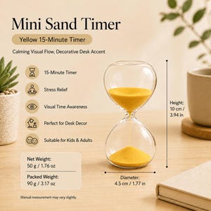 Colored Glass Sand Timer 5/10/15/30/60min, Desk Decor for Office, Calm Down Gift, ADHD Focus Tool