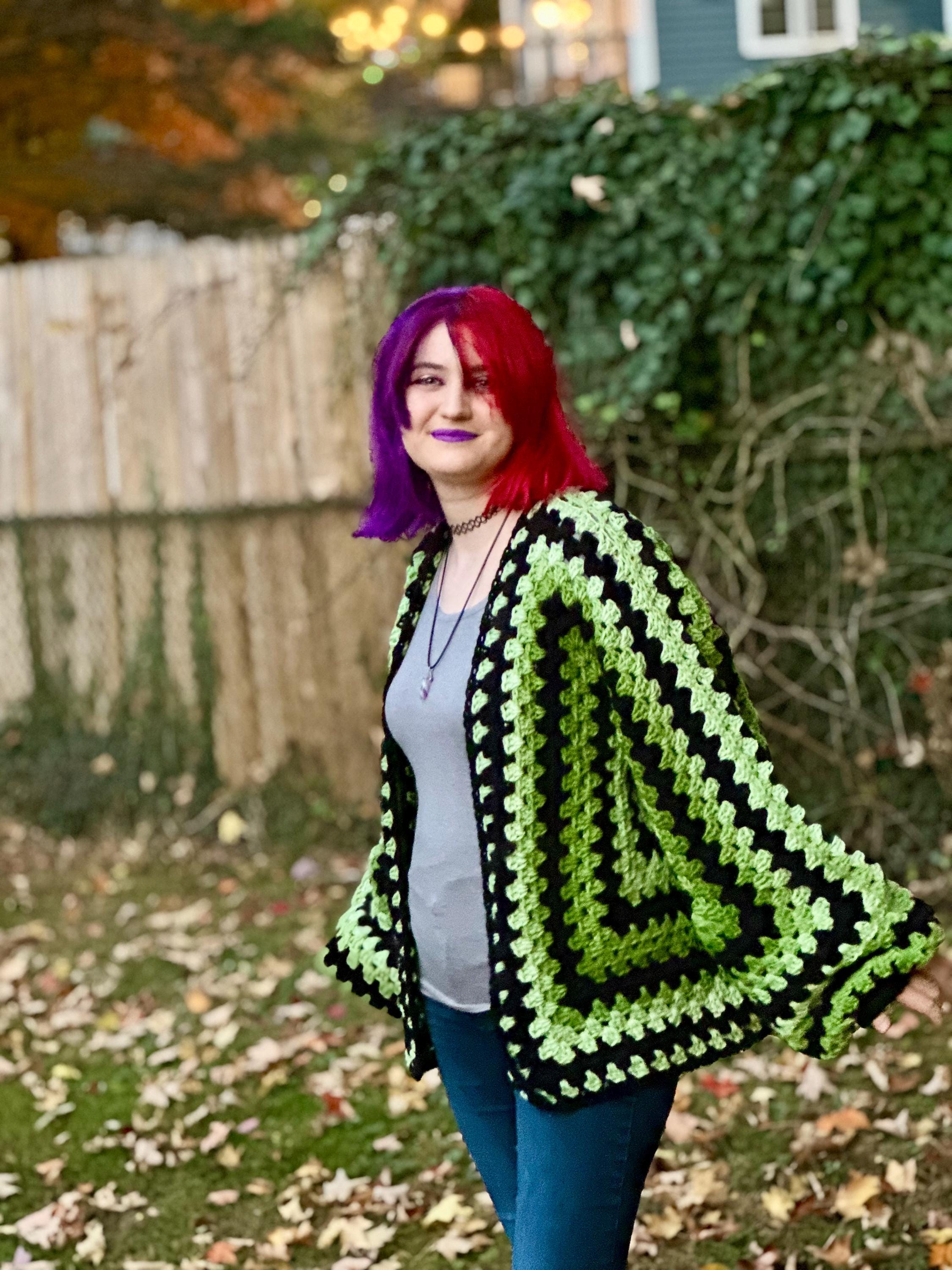 Made to Order - Custom Ombre and Black Cardigan Hexagon Sweater - Pink Yellow Green Purple Options