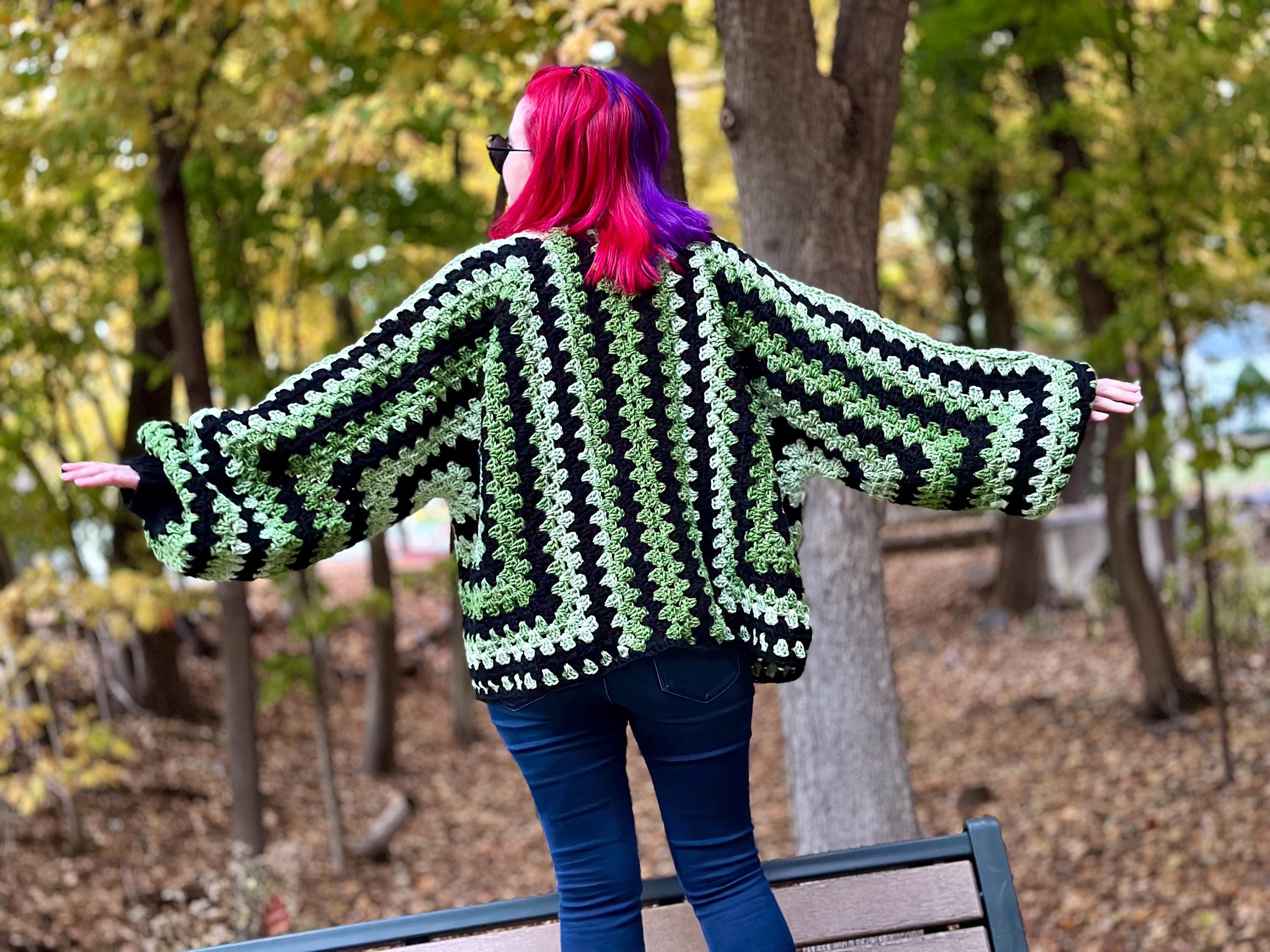 Ready to Ship - Green Ombre and Black Cardigan Hexagon Sweater