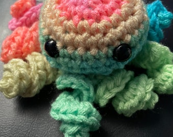 Made to Order - Rainbow octopus - Amigurumi Desk Buddy - LGBTQIA+ Toy - Octopi -  Pastel Rainbow Retro Stripes