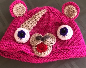 Made to Order Pink Cuddle Bear Hat - Heart Break Beanie - All Sizes