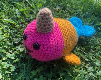 Made to Order - Pan Flag Narwhal - Pansexual Desk Buddy - Huggable LGBTQIA+ Toy - Pan Narwhal - Demi Gray Ace Bi Trans