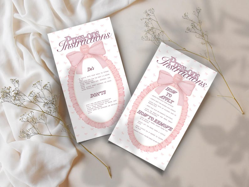 Editable Press on Nails Instruction Card Template Coquette Pink ...