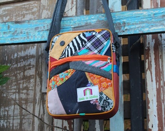 Messenger Bag - Textile Recycling - Patchwork Bag - Crossbody Cork Bag