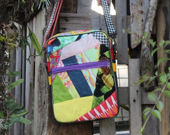 Messenger Bag - Upcycled Fabric Scraps - Patchwork Bag - Crossbody Cork Bag