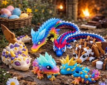 Articulated 3D Printed Dragon Toy – Flexible Crystal Rainbow Fidget Pet