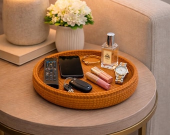 Oak Haven Woven Catchall Tray - Real Wood PLA 3D Printed Fiber Knitted Texture for Coffee Tables Nightstands & Entry Tables