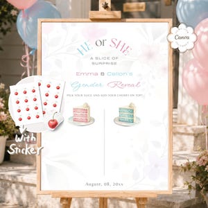 Editable Slice of Surprise Gender Reveal Game Sign Template, Printable Boy or Girl Voting Board, He or She Party Poster, Instant Download