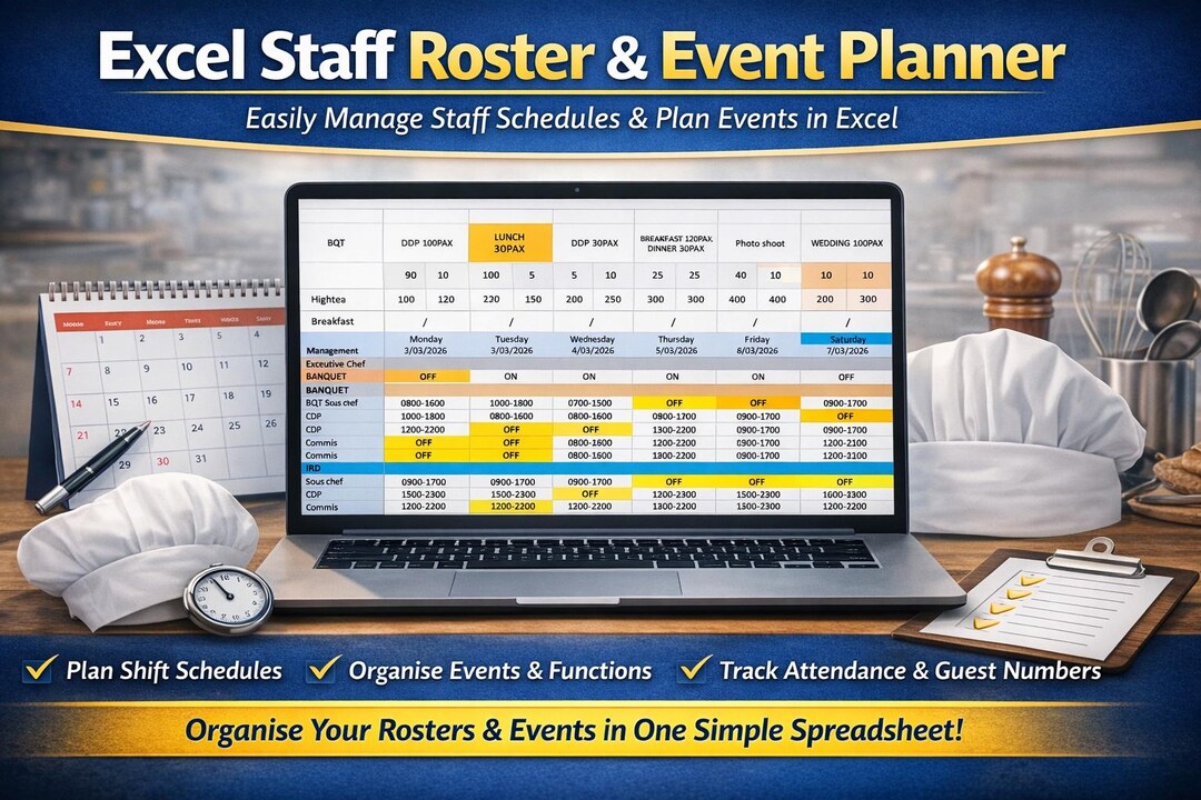 Executive Chef Staff Roster & Event Planner | Annual Team Schedule ...