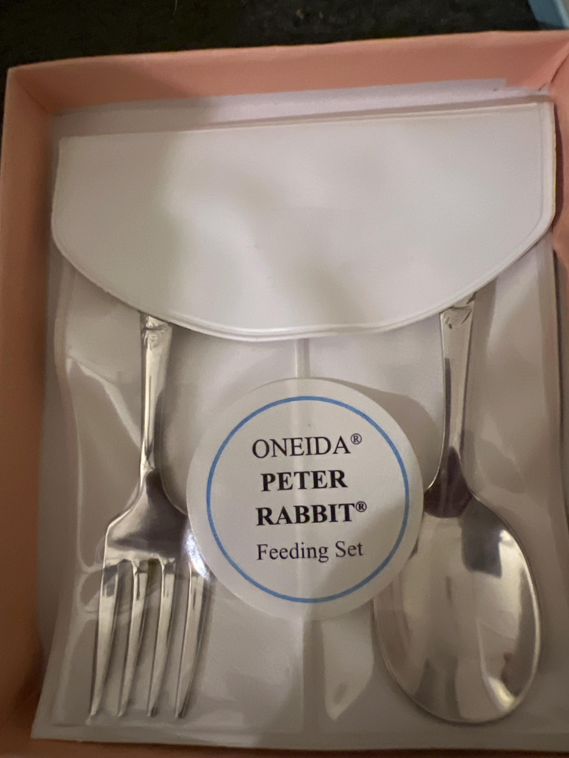 Peter Rabbit T Spoon Vintage Oneida Peter Rabbit Baby Fork and Spoon Set - in Original Box ...