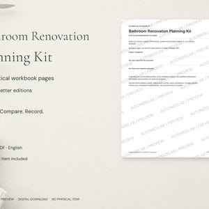 Bathroom Renovation Planner Printable, Budget and Fixture Selection Kit, A4 & US Letter PDFs