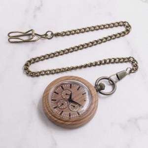 Unique Walnut Wood Pocket Watch with Watch Chain Git to Him Her