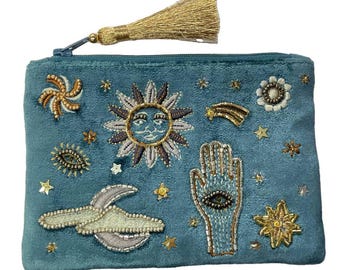 Monedero de cuentas con forma de sol y luna